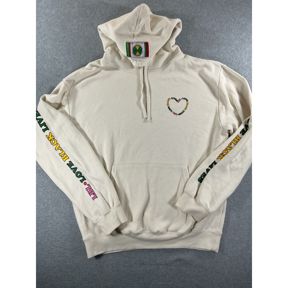 Cross Colours Love Black Lives Hoodie Cream Graphic Sweatshirt Large LBL 1430
